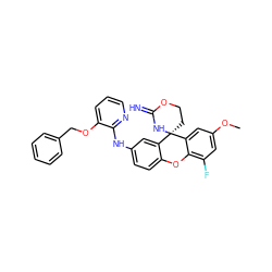 COc1cc(F)c2c(c1)[C@@]1(CCOC(=N)N1)c1cc(Nc3ncccc3OCc3ccccc3)ccc1O2 ZINC001772625763