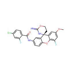 COc1cc(F)c2c(c1)[C@]1(CCOC(=N)N1)c1cc(NC(=O)c3ccc(Cl)cc3F)ccc1O2 ZINC001772587046