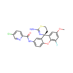 COc1cc(F)c2c(c1)[C@]1(CCSC(N)=N1)c1cc(NC(=O)c3ccc(Cl)cn3)ccc1O2 ZINC000205171170