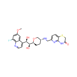 COc1cc(F)c2nccc([C@@H](O)[C@H](O)[C@@H]3CC[C@@H](NCc4ccc5c(n4)NC(=O)CS5)CO3)c2c1 ZINC000096284031