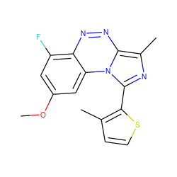 COc1cc(F)c2nnc3c(C)nc(-c4sccc4C)n3c2c1 ZINC000084687215