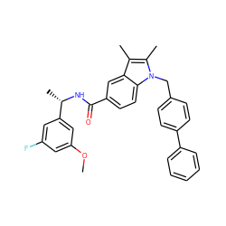 COc1cc(F)cc([C@H](C)NC(=O)c2ccc3c(c2)c(C)c(C)n3Cc2ccc(-c3ccccc3)cc2)c1 ZINC000207186837