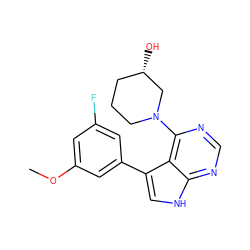 COc1cc(F)cc(-c2c[nH]c3ncnc(N4CCC[C@H](O)C4)c23)c1 ZINC000224894819