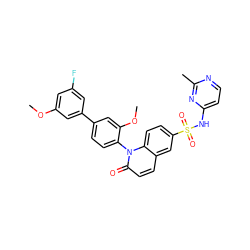 COc1cc(F)cc(-c2ccc(-n3c(=O)ccc4cc(S(=O)(=O)Nc5ccnc(C)n5)ccc43)c(OC)c2)c1 ZINC001772585472
