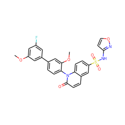 COc1cc(F)cc(-c2ccc(-n3c(=O)ccc4cc(S(=O)(=O)Nc5ccon5)ccc43)c(OC)c2)c1 ZINC001772639396