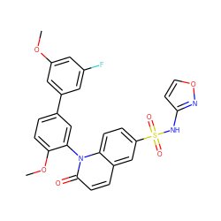 COc1cc(F)cc(-c2ccc(OC)c(-n3c(=O)ccc4cc(S(=O)(=O)Nc5ccon5)ccc43)c2)c1 ZINC001772611206
