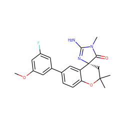COc1cc(F)cc(-c2ccc3c(c2)[C@@]2(CC(C)(C)O3)N=C(N)N(C)C2=O)c1 ZINC000095605517