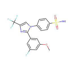 COc1cc(F)cc(-c2nc(C(F)(F)F)cn2-c2ccc(S(N)(=O)=O)cc2)c1 ZINC000013762150