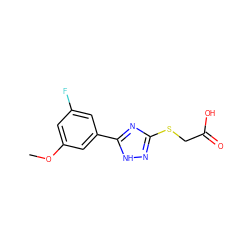 COc1cc(F)cc(-c2nc(SCC(=O)O)n[nH]2)c1 ZINC000205445779