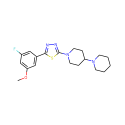 COc1cc(F)cc(-c2nnc(N3CCC(N4CCCCC4)CC3)s2)c1 ZINC000066251251