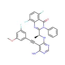 COc1cc(F)cc(C#Cc2c(N)ncnc2N[C@@H](C)c2nc3c(F)ccc(F)c3c(=O)n2-c2ccccc2)c1 ZINC000219050171