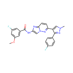 COc1cc(F)cc(C(=O)Nc2cn3nc(-c4cn(C)nc4-c4ccc(F)cc4)ccc3n2)c1 ZINC001772632450