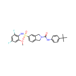 COc1cc(F)cc(F)c1NS(=O)(=O)c1ccc2c(c1)CN(C(=O)Nc1ccc(C(C)(C)C)cc1)C2 ZINC000261190228