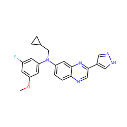 COc1cc(F)cc(N(CC2CC2)c2ccc3ncc(-c4cn[nH]c4)nc3c2)c1 ZINC000204167897