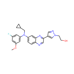 COc1cc(F)cc(N(CC2CC2)c2ccc3ncc(-c4cnn(CCO)c4)nc3c2)c1 ZINC000219350632