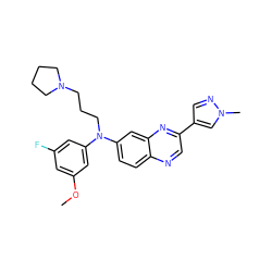 COc1cc(F)cc(N(CCCN2CCCC2)c2ccc3ncc(-c4cnn(C)c4)nc3c2)c1 ZINC000072318000