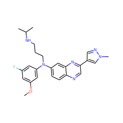 COc1cc(F)cc(N(CCCNC(C)C)c2ccc3ncc(-c4cnn(C)c4)nc3c2)c1 ZINC000204147746