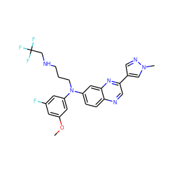 COc1cc(F)cc(N(CCCNCC(F)(F)F)c2ccc3ncc(-c4cnn(C)c4)nc3c2)c1 ZINC000219354572