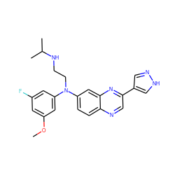 COc1cc(F)cc(N(CCNC(C)C)c2ccc3ncc(-c4cn[nH]c4)nc3c2)c1 ZINC000204158891