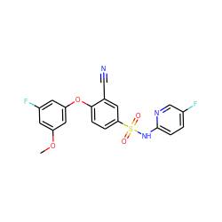 COc1cc(F)cc(Oc2ccc(S(=O)(=O)Nc3ccc(F)cn3)cc2C#N)c1 ZINC000220136489