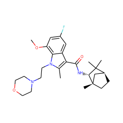 COc1cc(F)cc2c(C(=O)N[C@@H]3C(C)(C)[C@H]4CC[C@@]3(C)C4)c(C)n(CCN3CCOCC3)c12 ZINC000101083810