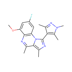 COc1cc(F)cc2c1nc(C)c1c(C)nc(-c3c(C)nn(C)c3C)n12 ZINC000073196037