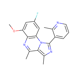 COc1cc(F)cc2c1nc(C)c1c(C)nc(-c3cccnc3C)n12 ZINC000073156543