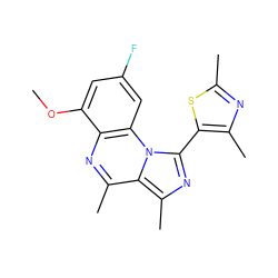 COc1cc(F)cc2c1nc(C)c1c(C)nc(-c3sc(C)nc3C)n12 ZINC000073159094