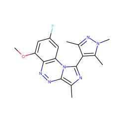 COc1cc(F)cc2c1nnc1c(C)nc(-c3c(C)nn(C)c3C)n12 ZINC000084706265