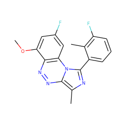 COc1cc(F)cc2c1nnc1c(C)nc(-c3cccc(F)c3C)n12 ZINC000084711401