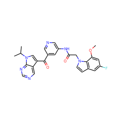 COc1cc(F)cc2ccn(CC(=O)Nc3cncc(C(=O)c4cn(C(C)C)c5ncncc45)c3)c12 ZINC000169707702