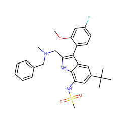 COc1cc(F)ccc1-c1c(CN(C)Cc2ccccc2)[nH]c2c(NS(C)(=O)=O)cc(C(C)(C)C)cc12 ZINC000473107770