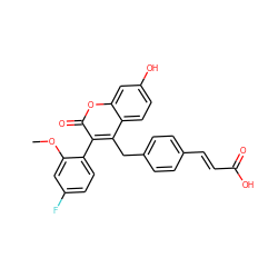 COc1cc(F)ccc1-c1c(Cc2ccc(/C=C/C(=O)O)cc2)c2ccc(O)cc2oc1=O ZINC000299852123