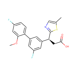 COc1cc(F)ccc1-c1cc(F)cc([C@H](CC(=O)O)c2ncc(C)s2)c1 ZINC001772652016