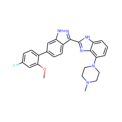 COc1cc(F)ccc1-c1ccc2c(-c3nc4c(N5CCN(C)CC5)cccc4[nH]3)n[nH]c2c1 ZINC000040919012