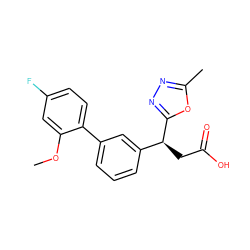 COc1cc(F)ccc1-c1cccc([C@H](CC(=O)O)c2nnc(C)o2)c1 ZINC001772603516