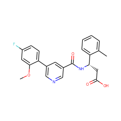 COc1cc(F)ccc1-c1cncc(C(=O)N[C@@H](CC(=O)O)c2ccccc2C)c1 ZINC000261154860