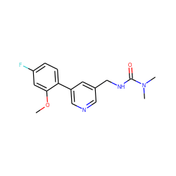 COc1cc(F)ccc1-c1cncc(CNC(=O)N(C)C)c1 ZINC000071341206