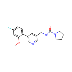 COc1cc(F)ccc1-c1cncc(CNC(=O)N2CCCC2)c1 ZINC000071331087