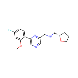 COc1cc(F)ccc1-c1cncc(CNC[C@@H]2CCCO2)n1 ZINC000071341181