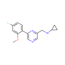 COc1cc(F)ccc1-c1cncc(CNC2CC2)n1 ZINC000071341404