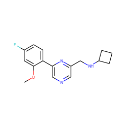 COc1cc(F)ccc1-c1cncc(CNC2CCC2)n1 ZINC000071340301