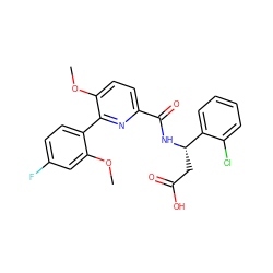 COc1cc(F)ccc1-c1nc(C(=O)N[C@@H](CC(=O)O)c2ccccc2Cl)ccc1OC ZINC000203332847