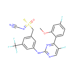 COc1cc(F)ccc1-c1nc(Nc2cc(C[S@](C)(=O)=NC#N)cc(C(F)(F)F)c2)ncc1F ZINC000206899708