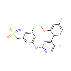 COc1cc(F)ccc1-c1nc(Nc2cc(Cl)cc(C[S@@](C)(=N)=O)c2)ncc1F ZINC000206908737