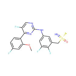 COc1cc(F)ccc1-c1nc(Nc2cc(F)c(F)c(C[S@@](C)(=N)=O)c2)ncc1F ZINC000206895765