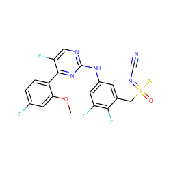 COc1cc(F)ccc1-c1nc(Nc2cc(F)c(F)c(C[S@](C)(=O)=NC#N)c2)ncc1F ZINC000206302935