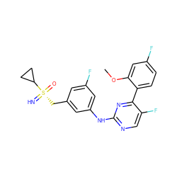 COc1cc(F)ccc1-c1nc(Nc2cc(F)cc(C[S@@](=N)(=O)C3CC3)c2)ncc1F ZINC000206905845