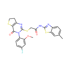 COc1cc(F)ccc1-n1c(SCC(=O)Nc2nc3ccc(C)cc3s2)nc2c(c1=O)SCC2 ZINC000473155289