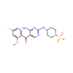 COc1cc(F)ccc1C(=O)c1cnc(NC2CCN(S(C)(=O)=O)CC2)nc1N ZINC000014950263